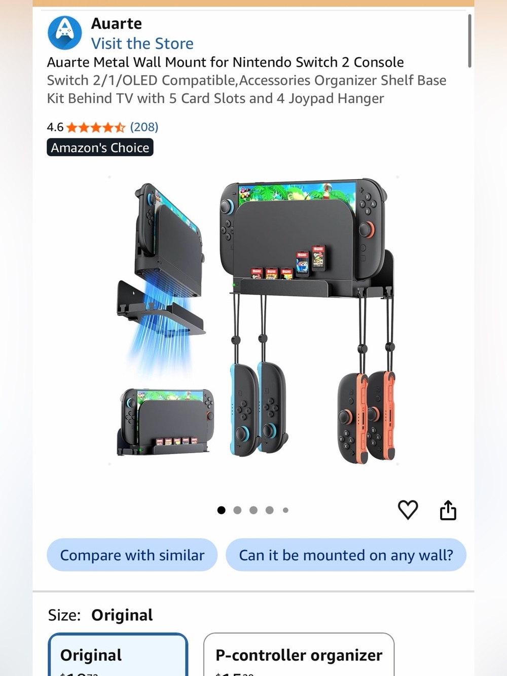 Switch 2/1 OLED Compatible Accessories Wall Mount w/5 card slots 4 joypad hanger